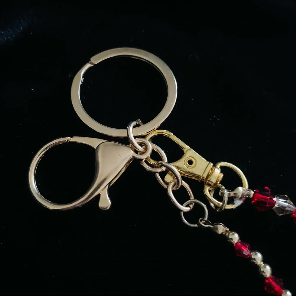 KC Chiefs Keychain Hand Beaded Red And Clear Crystals On A Gold Tone Keychain